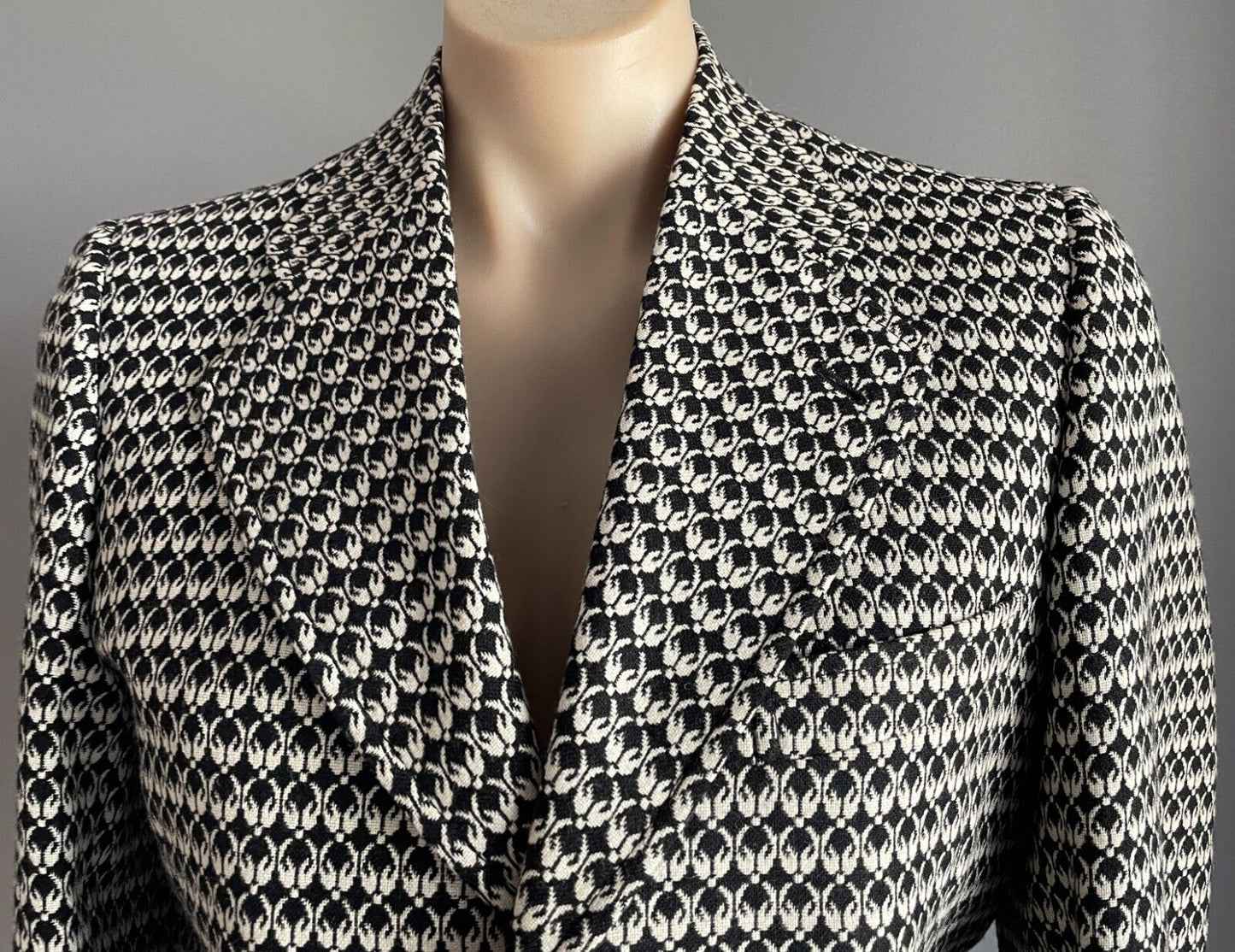 Vintage Mens HALEC CONFEZIONI Jacket Off White & Black Print Blazer Chest 88cm