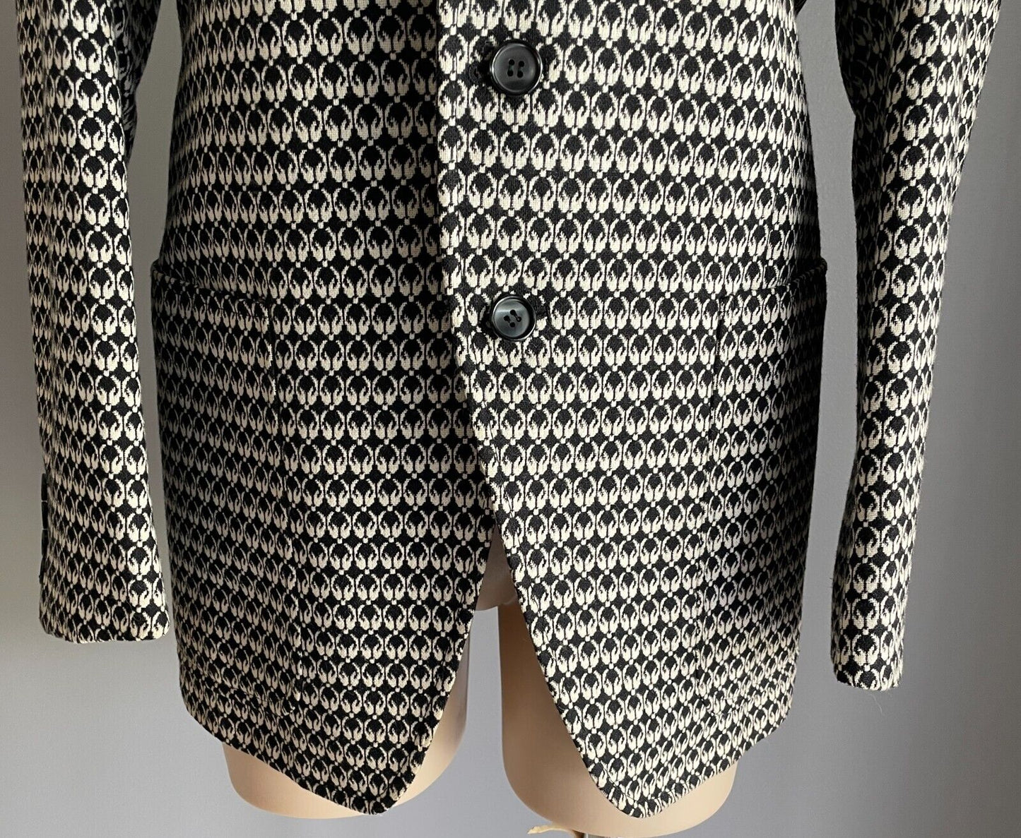 Vintage Mens HALEC CONFEZIONI Jacket Off White & Black Print Blazer Chest 88cm