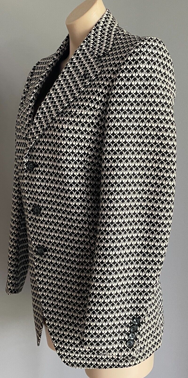 Vintage Mens HALEC CONFEZIONI Jacket Off White & Black Print Blazer Chest 88cm