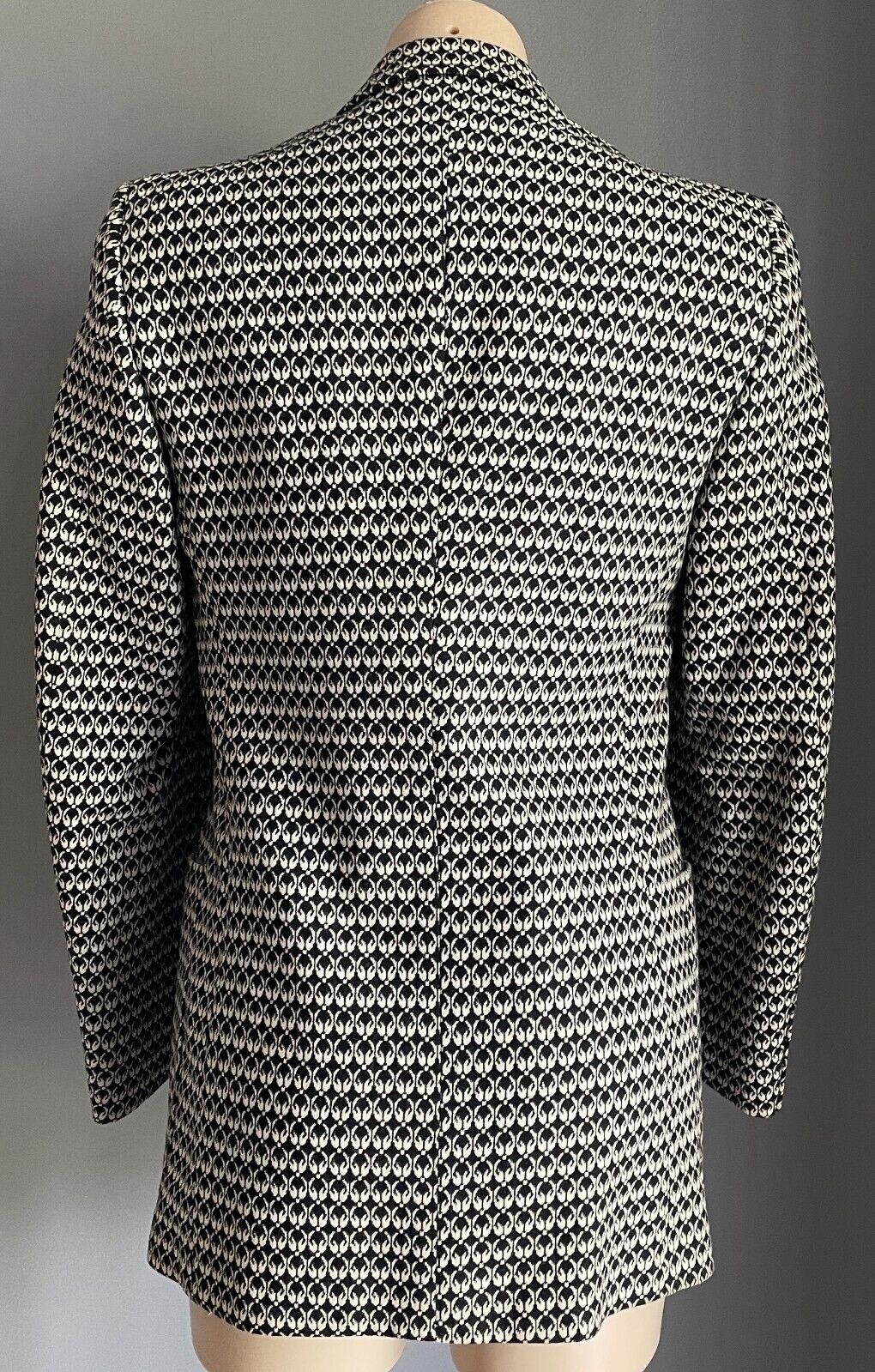 Vintage Mens HALEC CONFEZIONI Jacket Off White & Black Print Blazer Chest 88cm