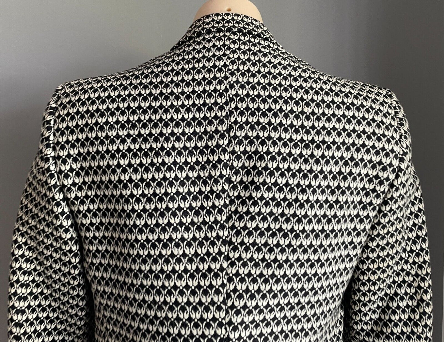 Vintage Mens HALEC CONFEZIONI Jacket Off White & Black Print Blazer Chest 88cm