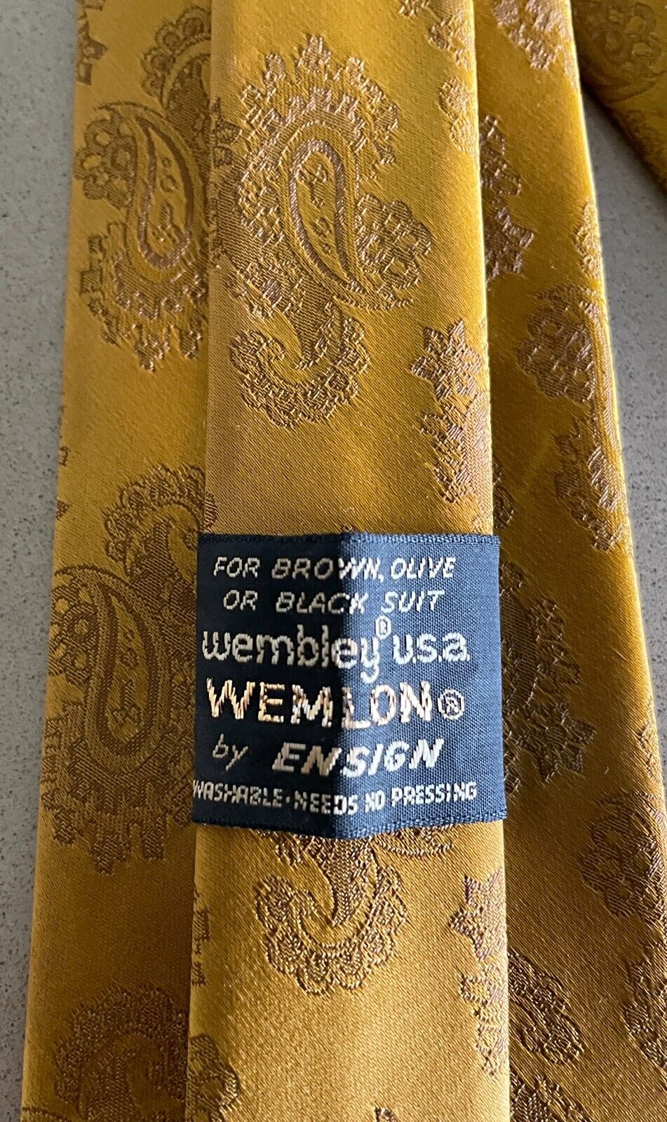 Mens Vintage NeckTie ENSIGN Mustard Paisley Print Polyester Neck Tie
