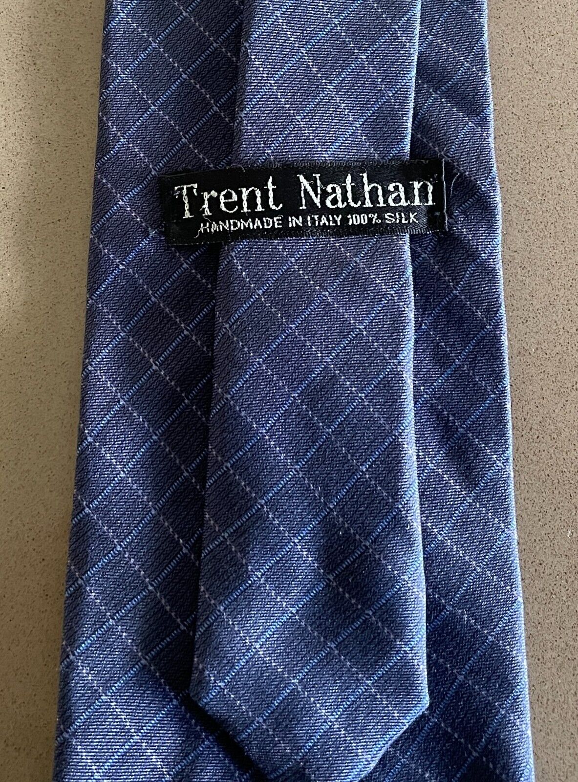 Mens Silk Tie TRENT NATHAN Navy Base Blue & Pink Diamond Print NeckTie