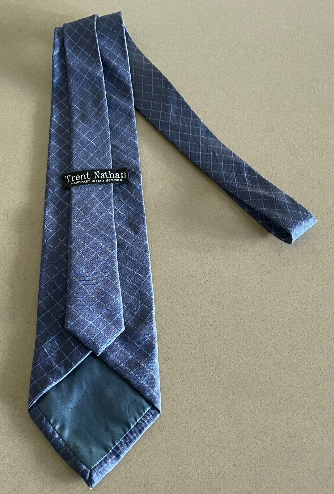 Mens Silk Tie TRENT NATHAN Navy Base Blue & Pink Diamond Print NeckTie