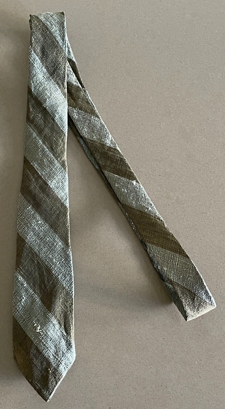 Mens Vintage Silk Tie STAR OF SIAM Two Tone Khaki Stripe Hand Woven NeckTie