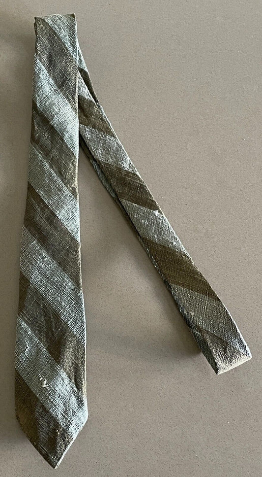 Mens Vintage Silk Tie STAR OF SIAM Two Tone Khaki Stripe Hand Woven NeckTie