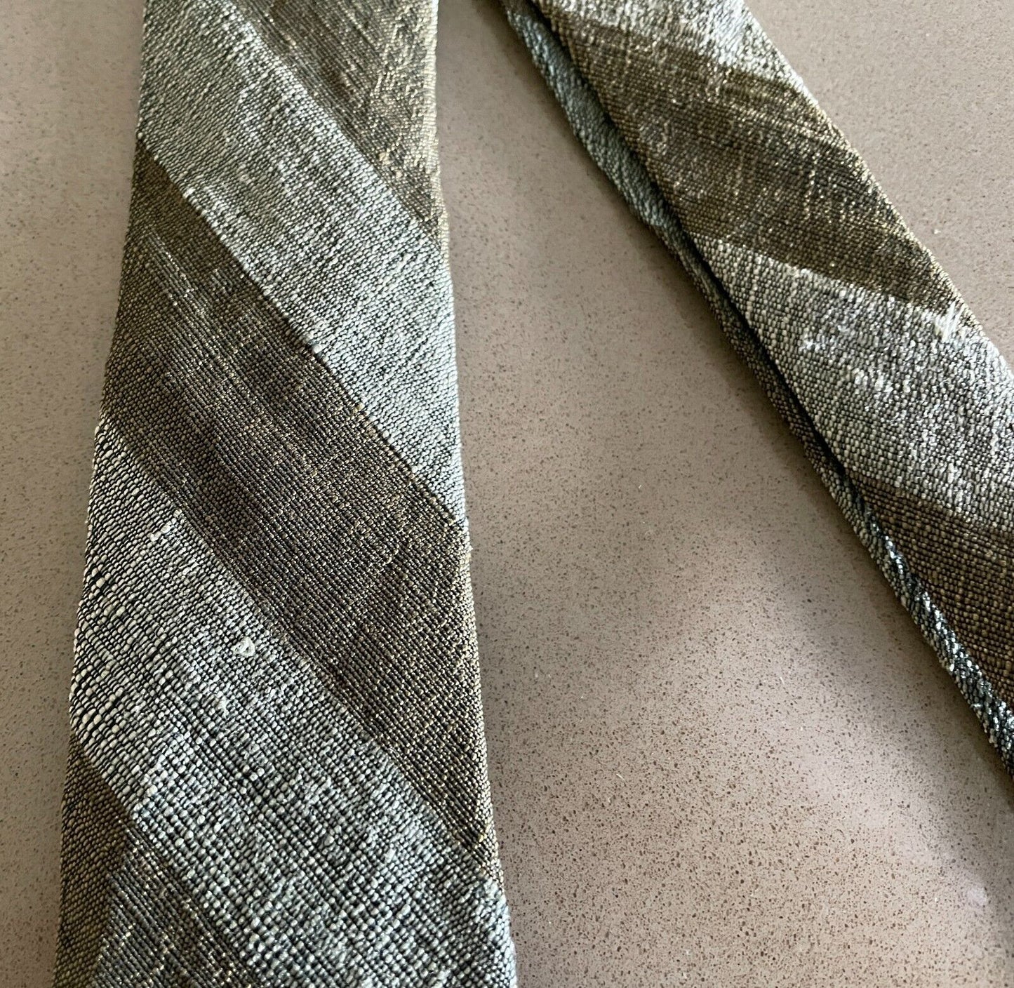 Mens Vintage Silk Tie STAR OF SIAM Two Tone Khaki Stripe Hand Woven NeckTie
