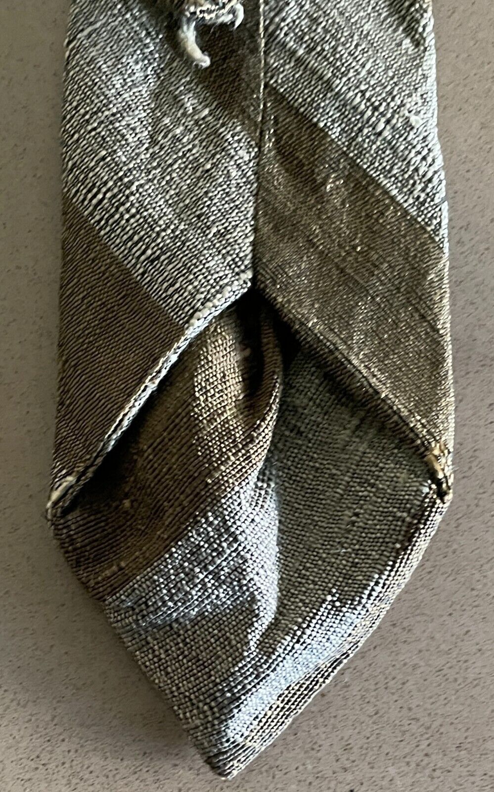 Mens Vintage Silk Tie STAR OF SIAM Two Tone Khaki Stripe Hand Woven NeckTie