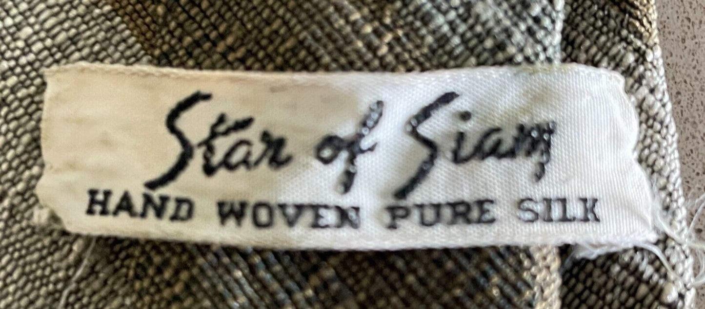 Mens Vintage Silk Tie STAR OF SIAM Two Tone Khaki Stripe Hand Woven NeckTie