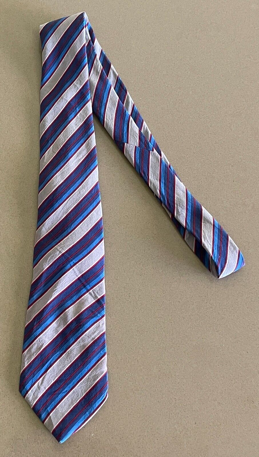 Vintage NeckTie NOSTALGIA Silk Tie Blue Burgundy Taupe Stripe Made in Italy