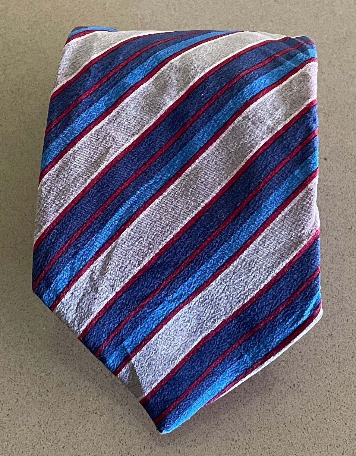 Vintage NeckTie NOSTALGIA Silk Tie Blue Burgundy Taupe Stripe Made in Italy