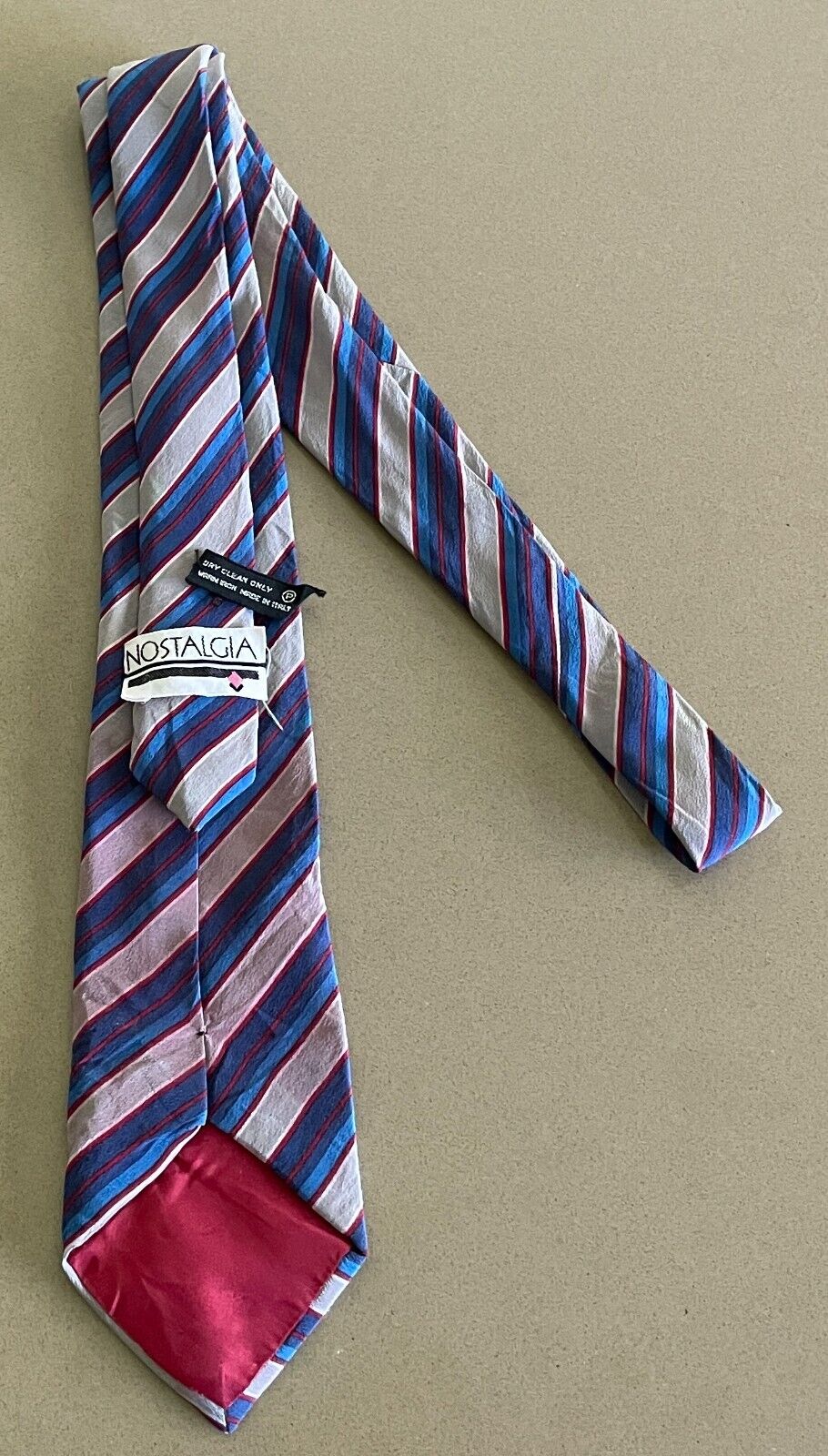 Vintage NeckTie NOSTALGIA Silk Tie Blue Burgundy Taupe Stripe Made in Italy