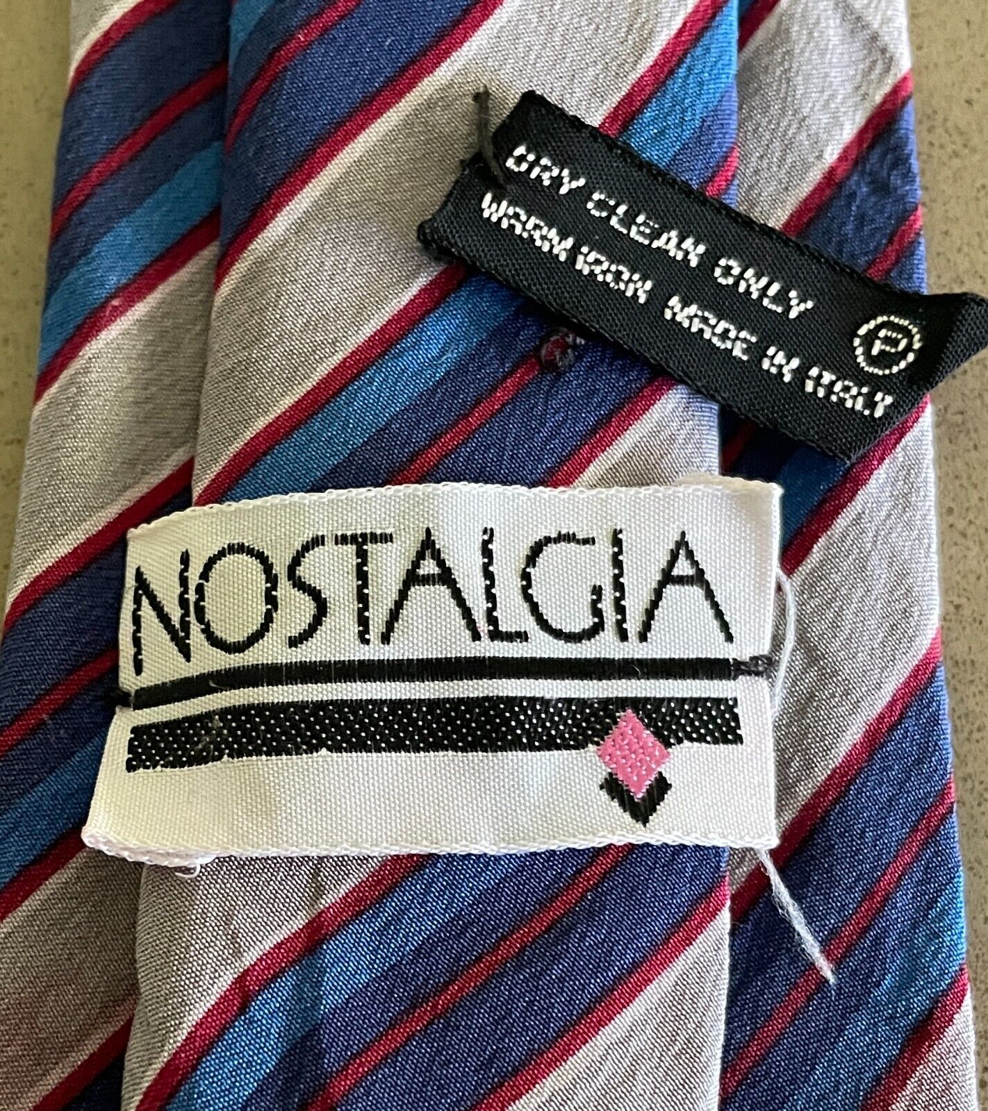 Vintage NeckTie NOSTALGIA Silk Tie Blue Burgundy Taupe Stripe Made in Italy