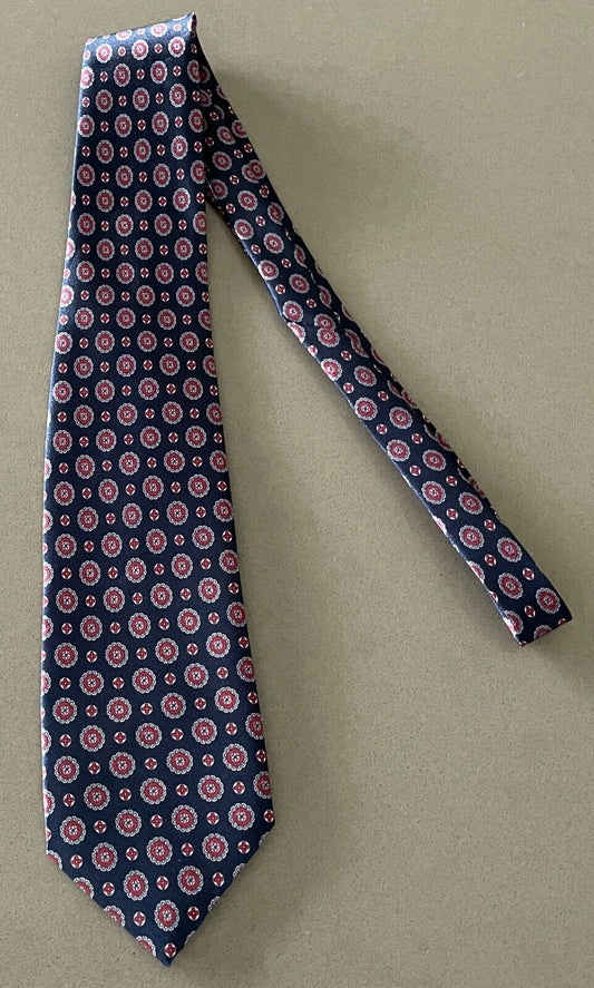 Mens JATALA NeckTie Navy Red Silver Print Polyester Neck Tie
