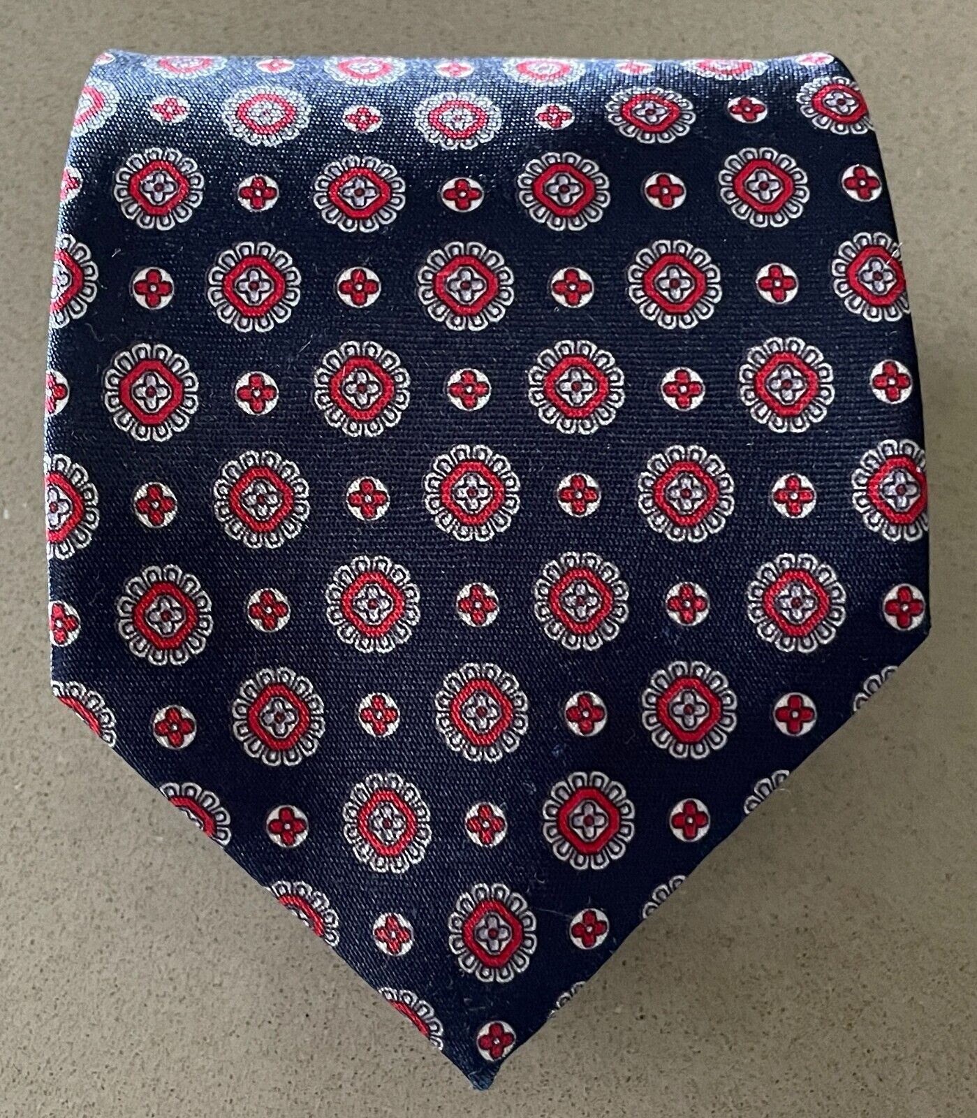 Mens JATALA NeckTie Navy Red Silver Print Polyester Neck Tie