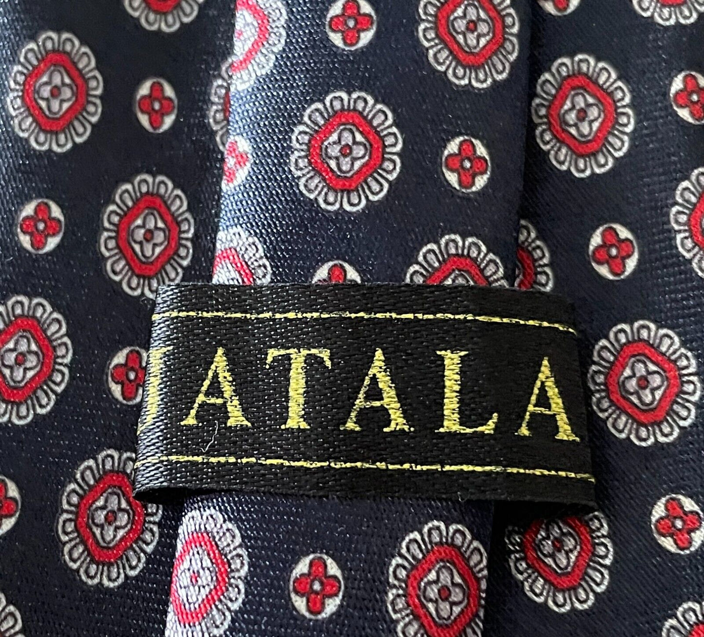 Mens JATALA NeckTie Navy Red Silver Print Polyester Neck Tie