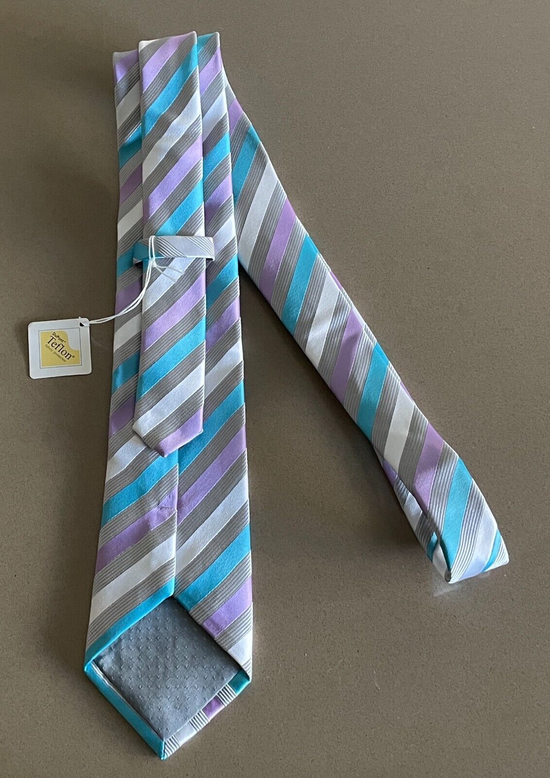 Mens NeckTie Silver Grey Blue Mauve Stripe Teflon Treated Polyester NEW Neck Tie