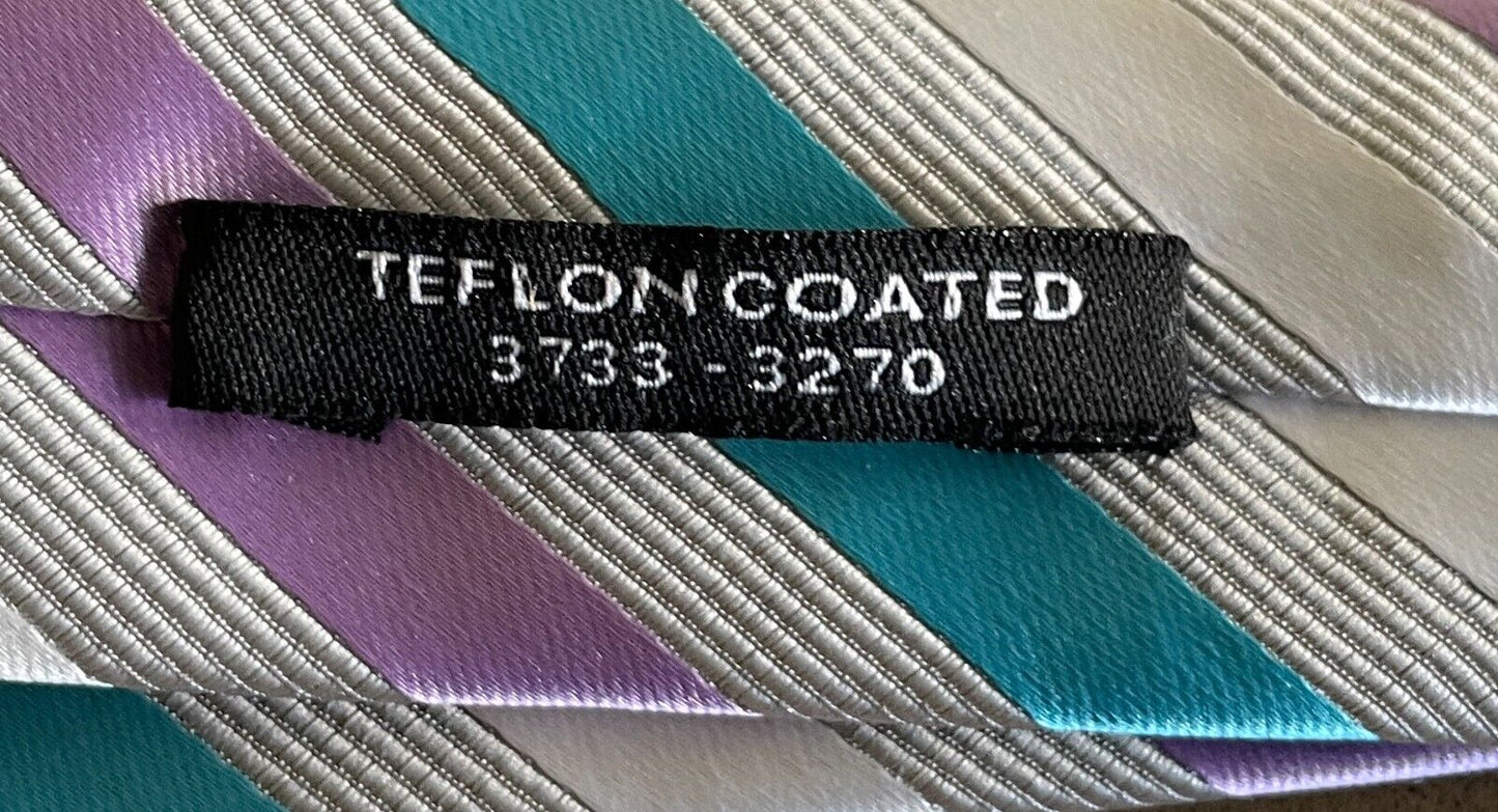 Mens NeckTie Silver Grey Blue Mauve Stripe Teflon Treated Polyester NEW Neck Tie