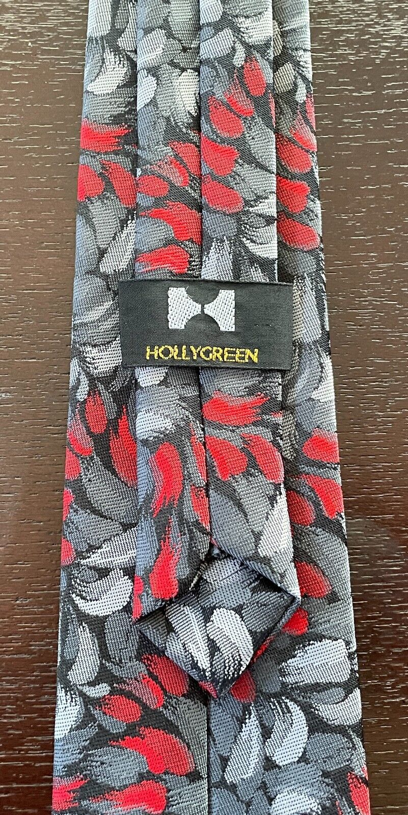 Vintage NeckTie HOLLYGREEN Executive Loop Shades of Grey Red Print Pre-Tied Tie
