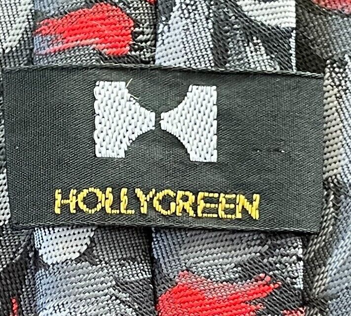 Vintage NeckTie HOLLYGREEN Executive Loop Shades of Grey Red Print Pre-Tied Tie