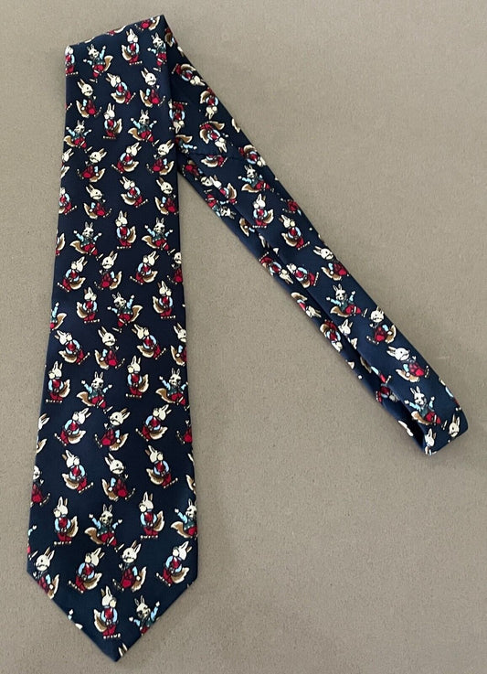 Mens TIE TALK by ROONEY Bunny Rabbits Navy Multicolour Print NeckTie NEW Vintage