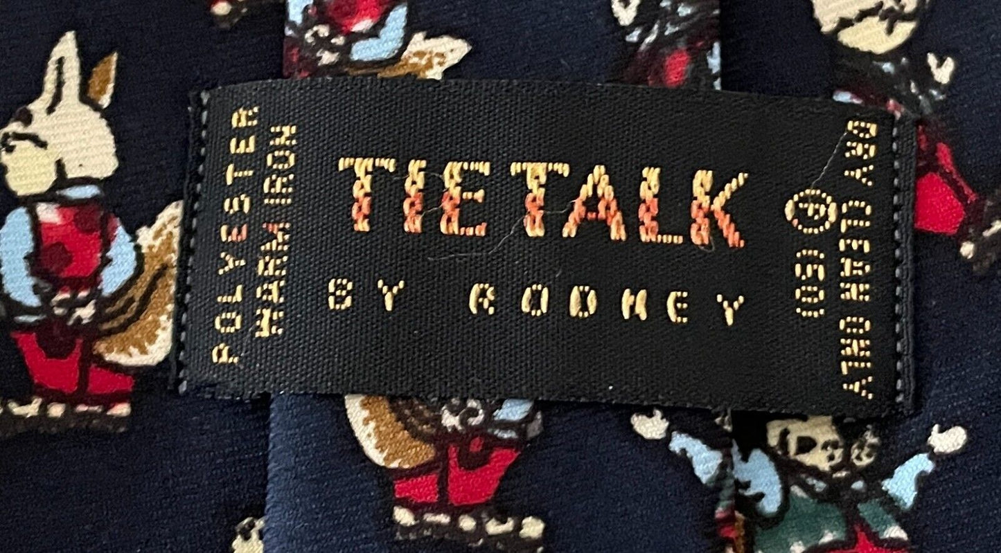 Mens TIE TALK by ROONEY Bunny Rabbits Navy Multicolour Print NeckTie NEW Vintage