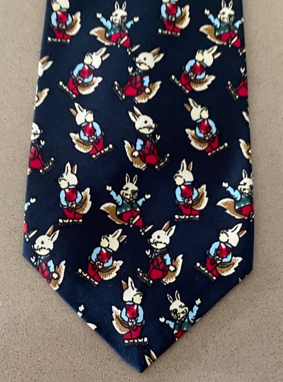 Mens TIE TALK by ROONEY Bunny Rabbits Navy Multicolour Print NeckTie NEW Vintage