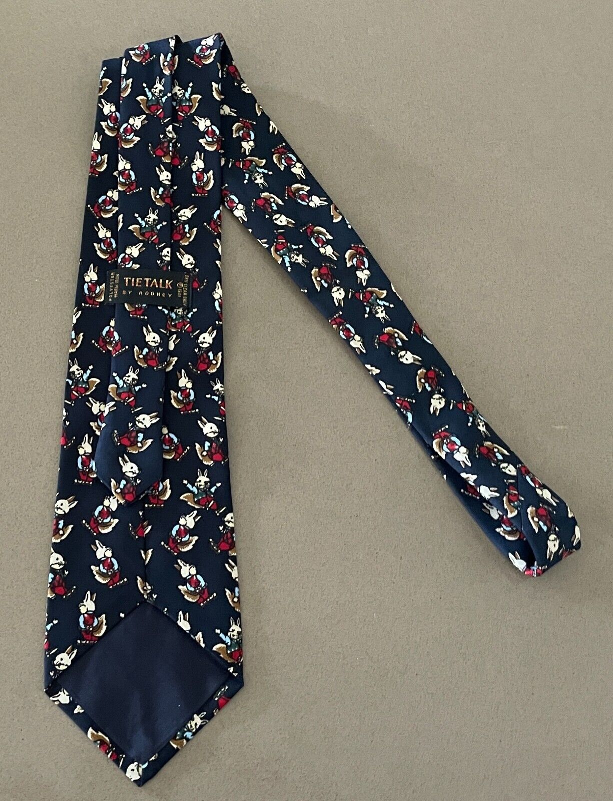 Mens TIE TALK by ROONEY Bunny Rabbits Navy Multicolour Print NeckTie NEW Vintage