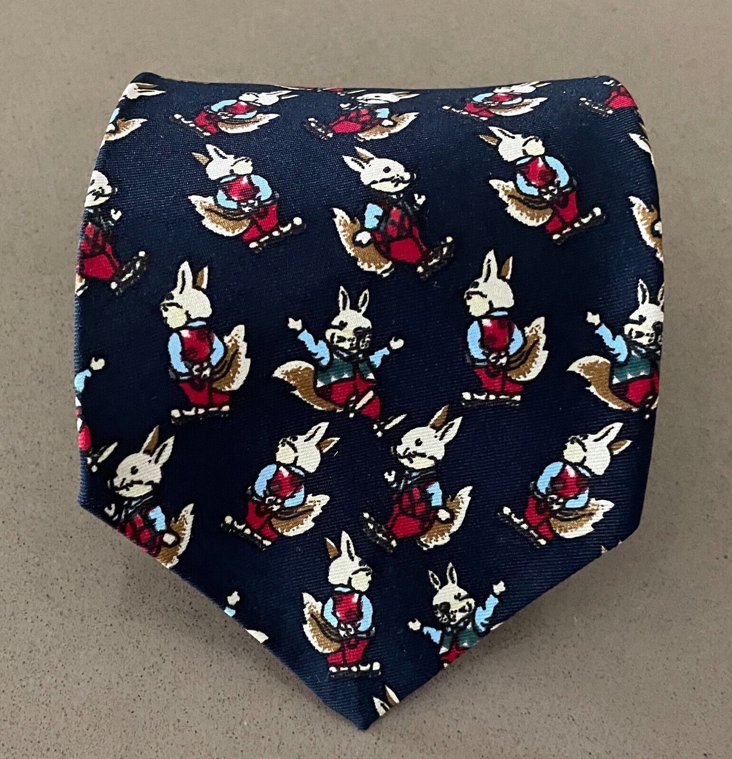 Mens TIE TALK by ROONEY Bunny Rabbits Navy Multicolour Print NeckTie NEW Vintage