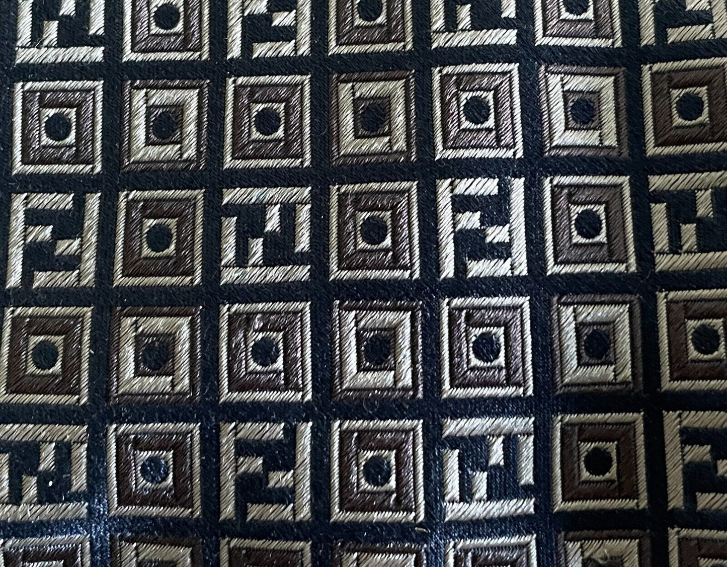Mens Silk Tie FENDI Navy Grey Silver Tile Print Made in Italy NeckTie
