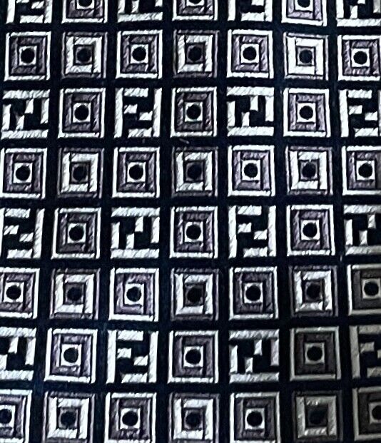 Mens Silk Tie FENDI Navy Grey Silver Tile Print Made in Italy NeckTie