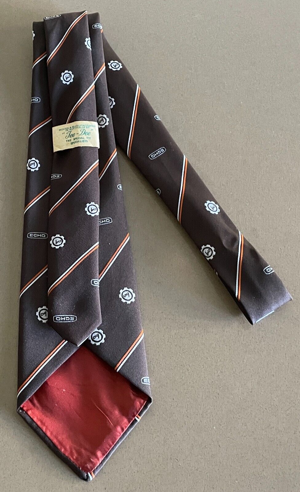 Vintage NeckTie 1970's 80's Mens TEE DEE Brown Orange White Stripe & Print Tie