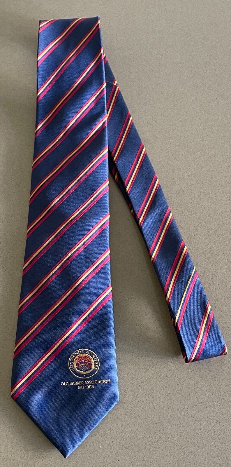 Mens NeckTie OBA Old Barker Association Silk Blue Red Gold Stripe Neck Tie