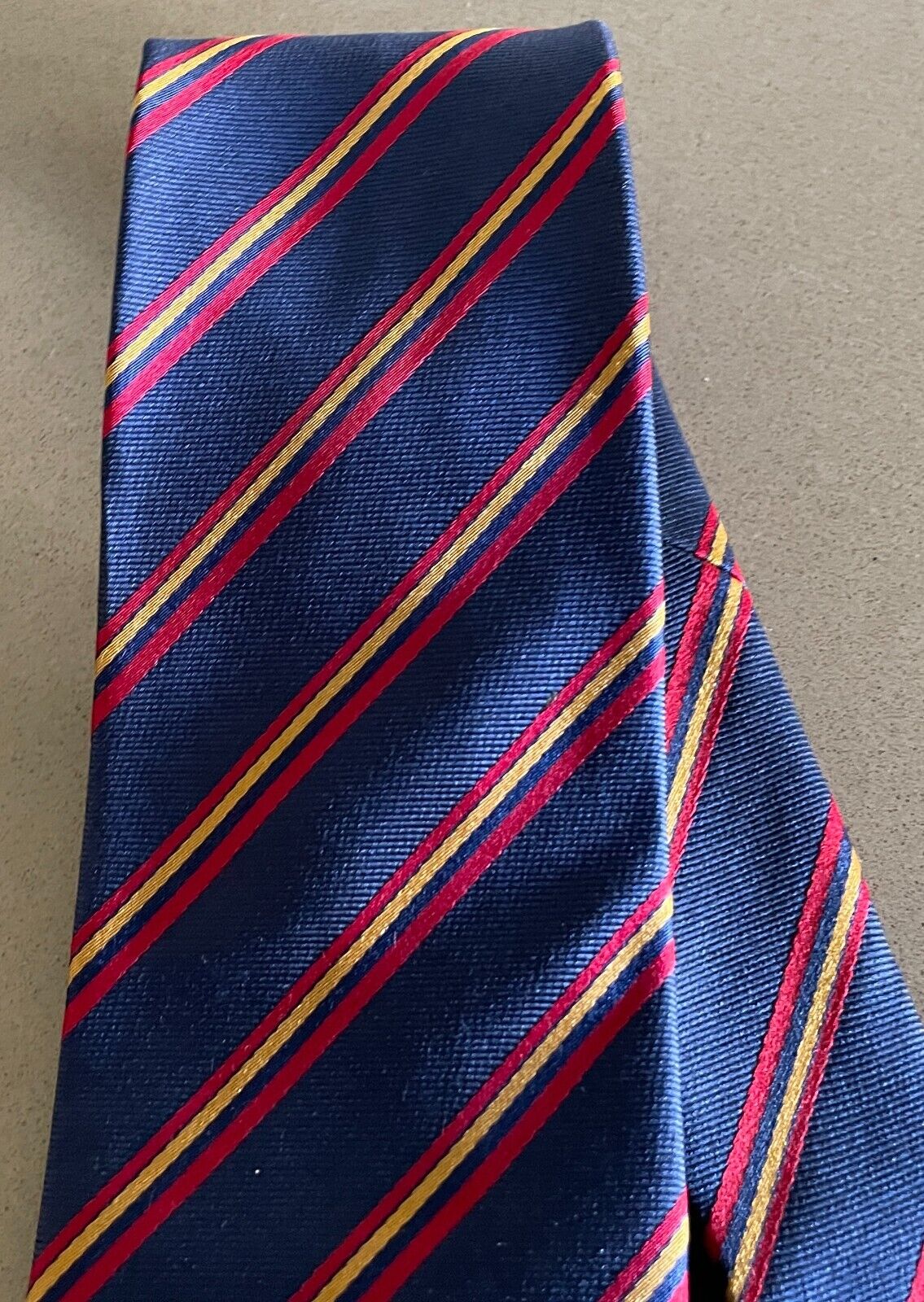 Mens NeckTie OBA Old Barker Association Silk Blue Red Gold Stripe Neck Tie