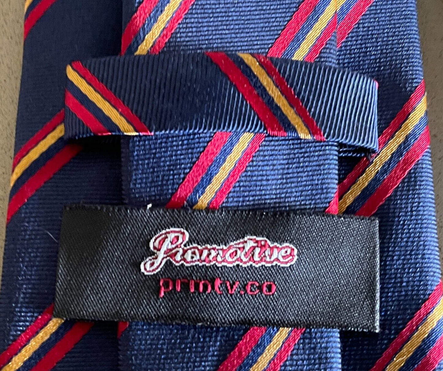 Mens NeckTie OBA Old Barker Association Silk Blue Red Gold Stripe Neck Tie