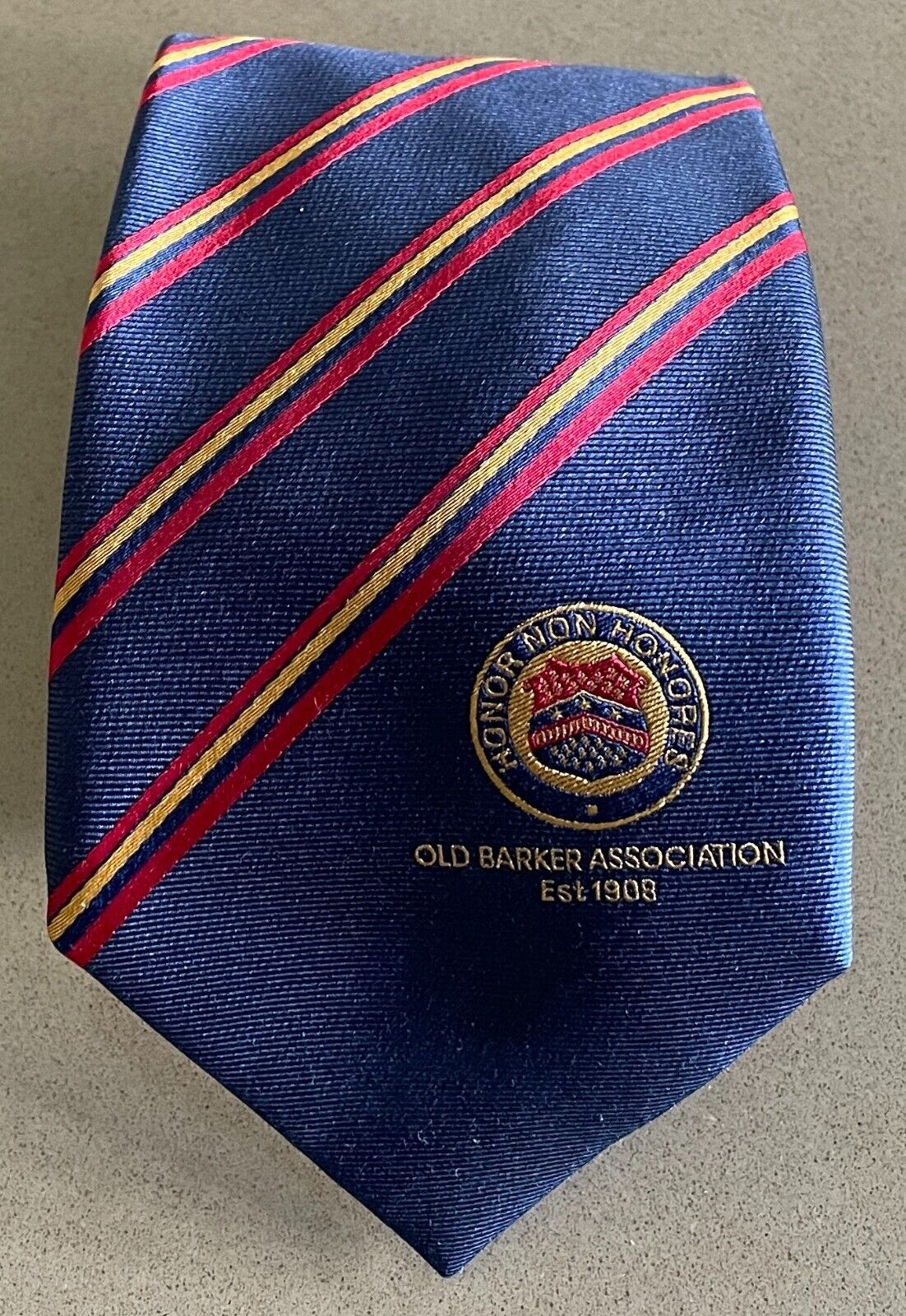 Mens NeckTie OBA Old Barker Association Silk Blue Red Gold Stripe Neck Tie