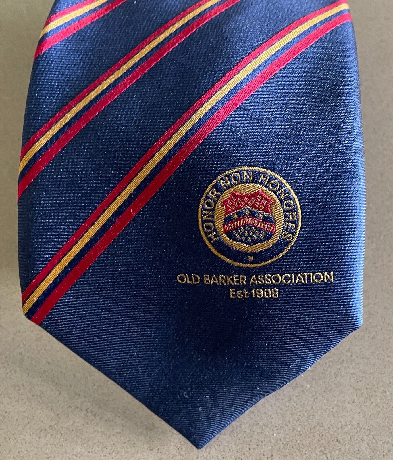Mens NeckTie OBA Old Barker Association Silk Blue Red Gold Stripe Neck Tie