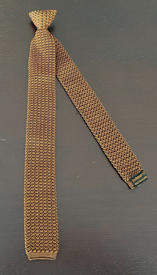 SNAPPER Clip On NeckTie Orange Knitted Square End Pre-Tied Mens Neck Tie Vintage