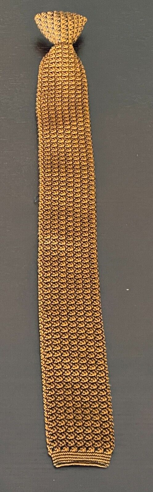 SNAPPER Clip On NeckTie Orange Knitted Square End Pre-Tied Mens Neck Tie Vintage