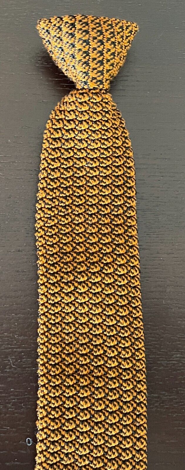 SNAPPER Clip On NeckTie Orange Knitted Square End Pre-Tied Mens Neck Tie Vintage