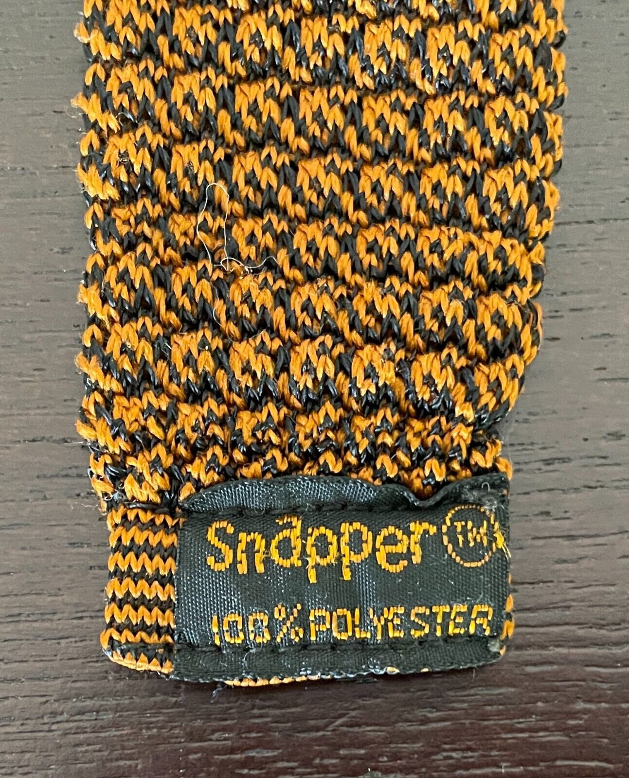 SNAPPER Clip On NeckTie Orange Knitted Square End Pre-Tied Mens Neck Tie Vintage