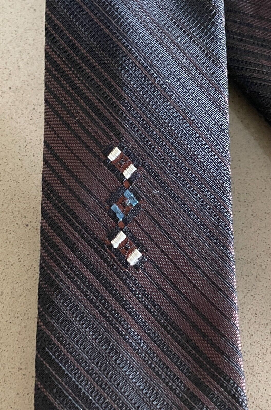 Vintage 1960's 1970's HOLLY GREEN Thin Tie Brown Black Stripe Polyester NeckTie