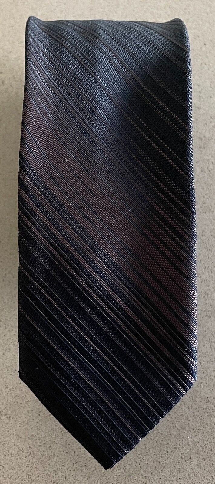 Vintage 1960's 1970's HOLLY GREEN Thin Tie Brown Black Stripe Polyester NeckTie
