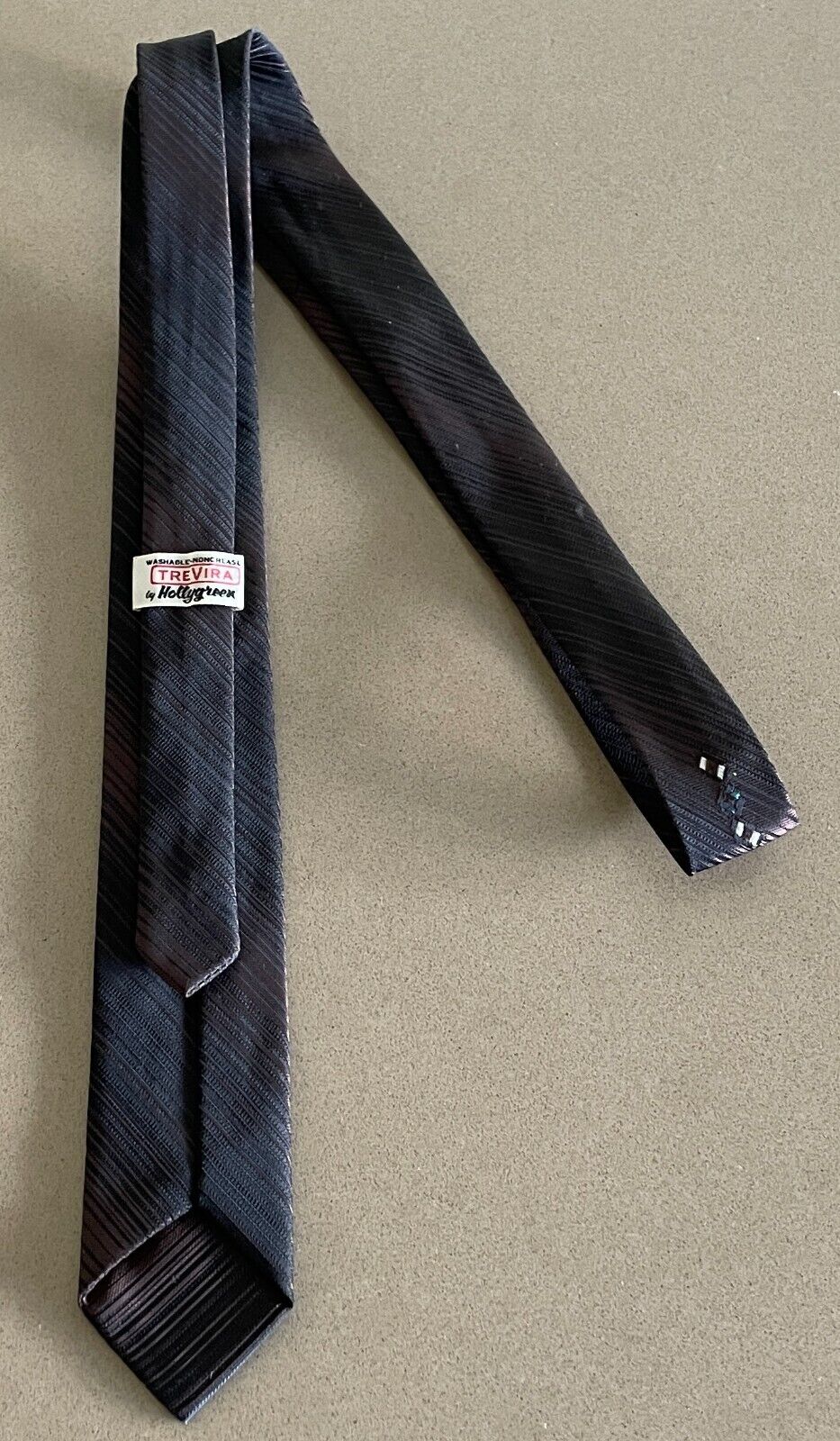 Vintage 1960's 1970's HOLLY GREEN Thin Tie Brown Black Stripe Polyester NeckTie