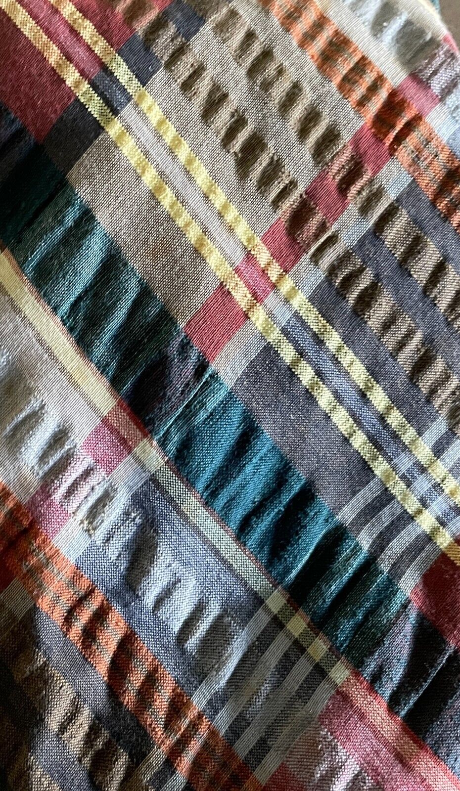 Mens Vintage NeckTie GRAND PRIX Multicolour Plaid Check Seersucker Cotton Tie