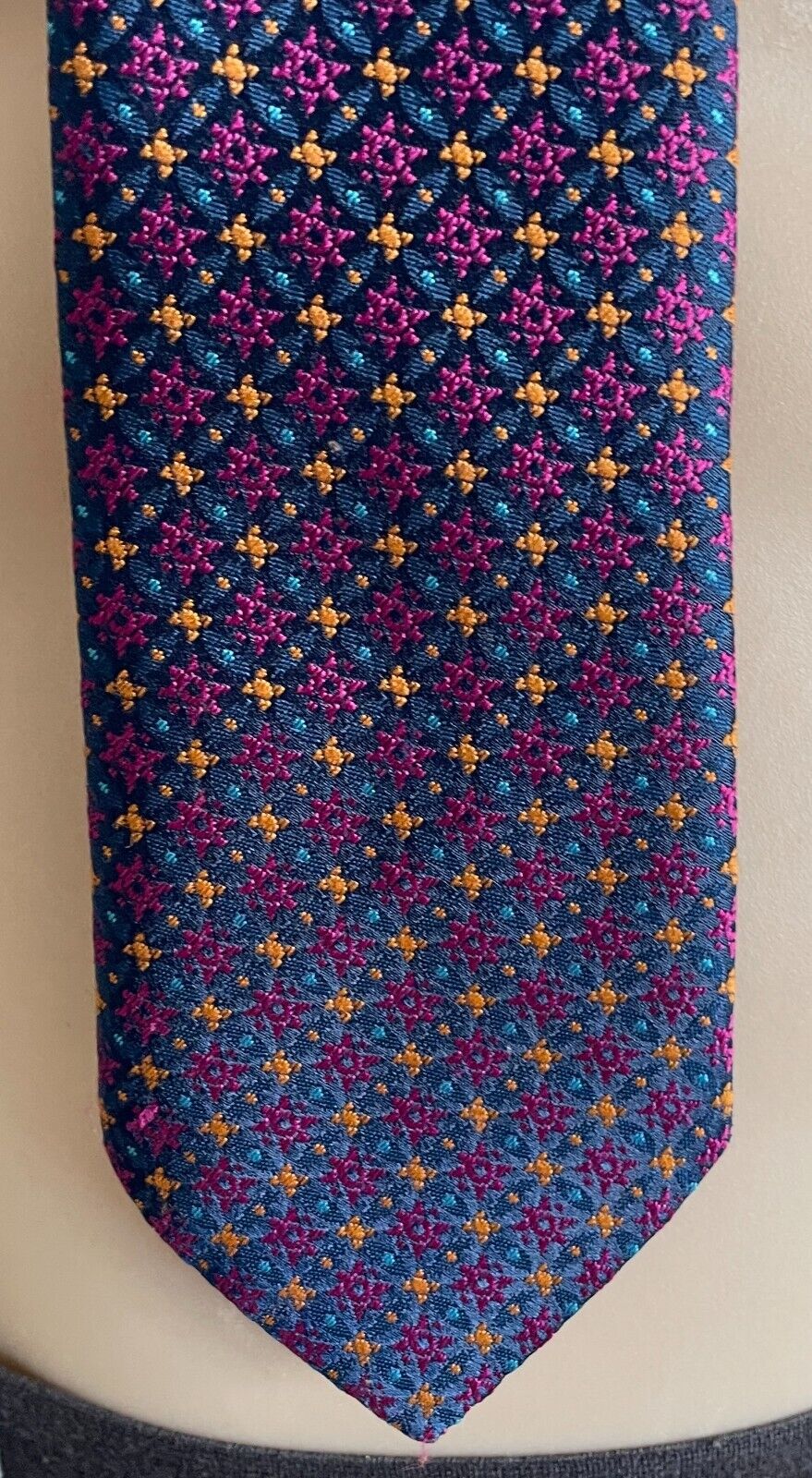 Vintage NeckTie HOLLYGREEN Executive Loop Tie Cerise Blue Orange Print Pre-Tied