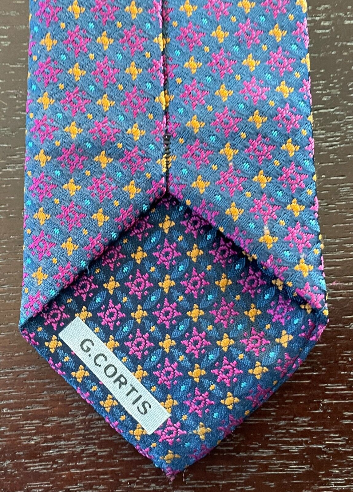 Vintage NeckTie HOLLYGREEN Executive Loop Tie Cerise Blue Orange Print Pre-Tied