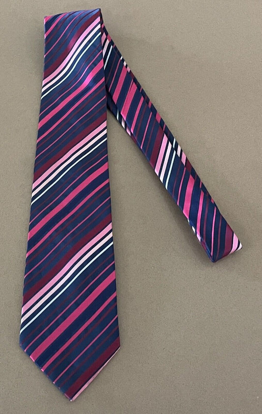 NeckTie CEDAR WOOD STATE Pink Shades & Blue Stripe Polyester 9.5cm Wide Tie