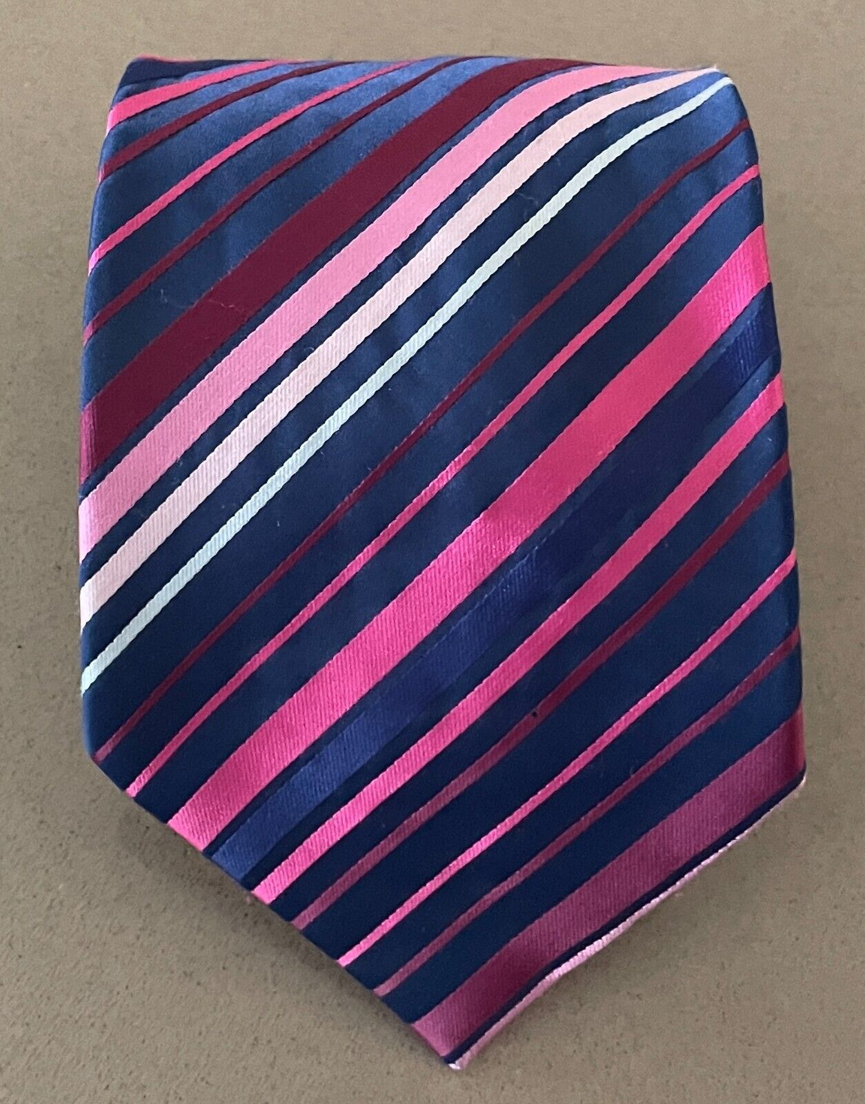 NeckTie CEDAR WOOD STATE Pink Shades & Blue Stripe Polyester 9.5cm Wide Tie