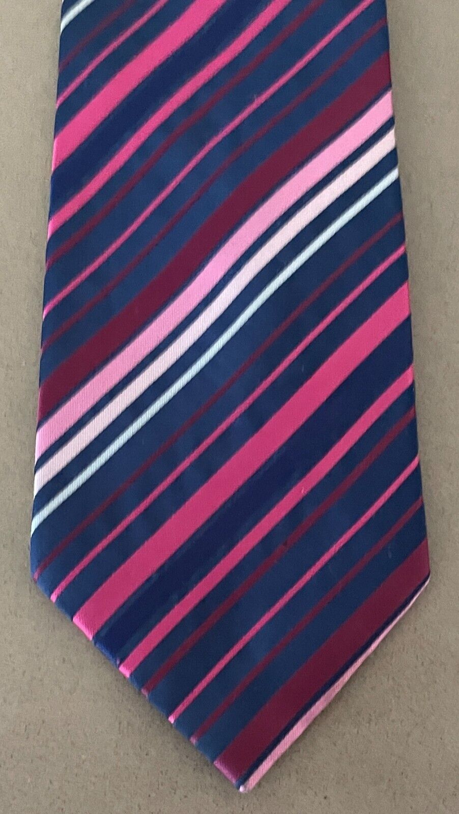 NeckTie CEDAR WOOD STATE Pink Shades & Blue Stripe Polyester 9.5cm Wide Tie